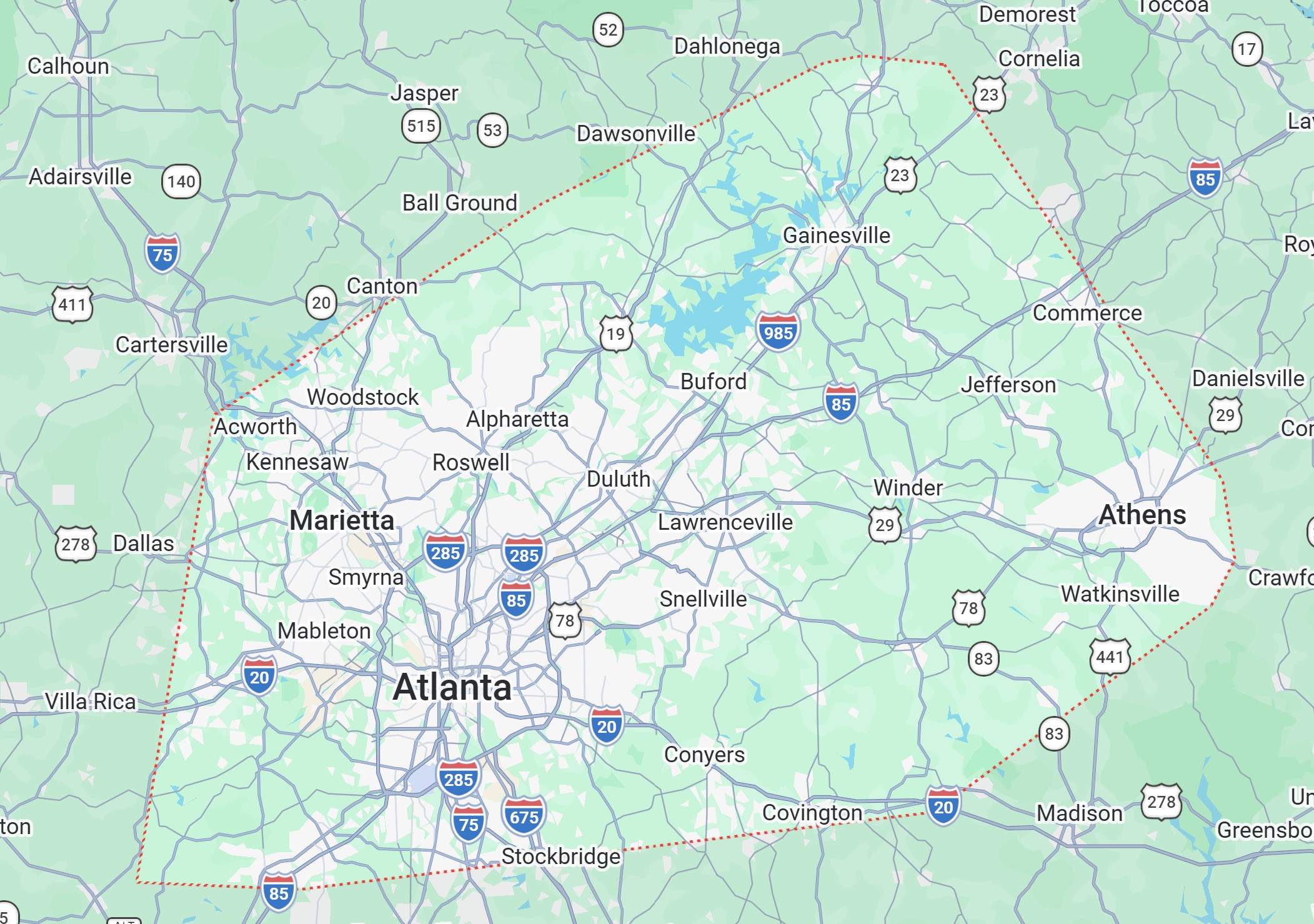 JAFA Aquariums Service Area Map